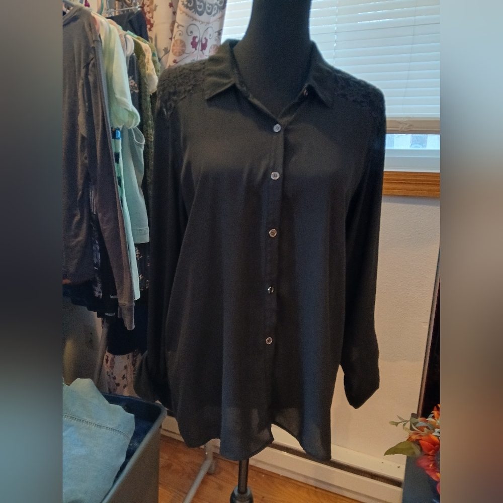 Vanity Black Sheer Lace Blouse Sz Med